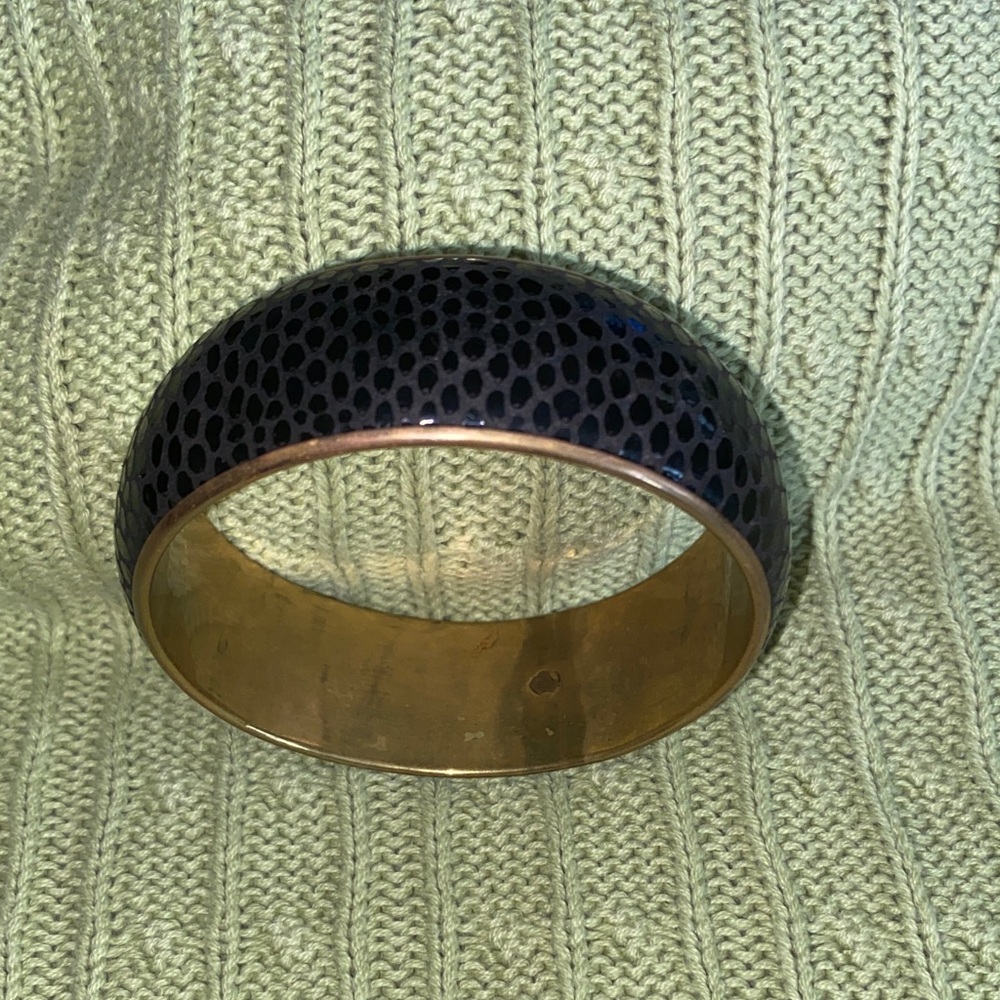 Black and Brass Black Leather Bangle Bracelet